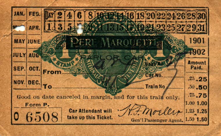 Pere Marquette Parlor Car Ticket 1902