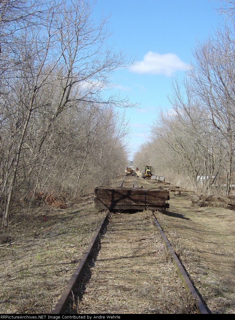 Stack of ties blocking the track