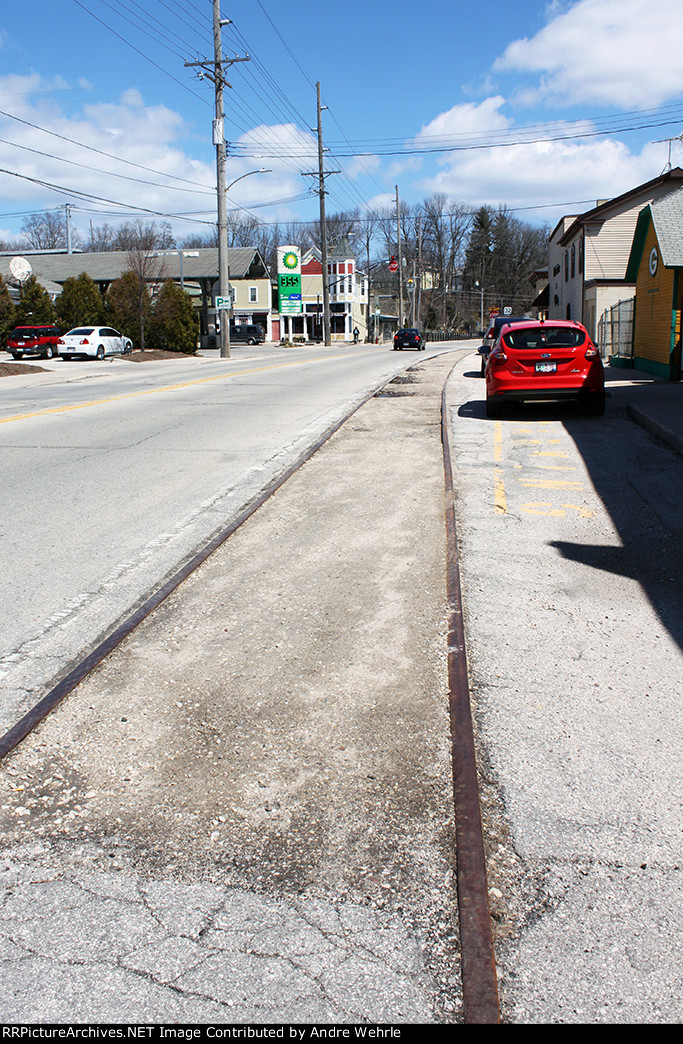 Looking east down the street trackage