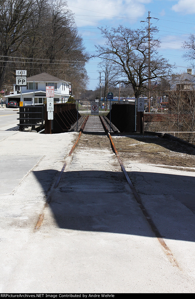 The east end of the street trackage and the Sheboygan River bridge