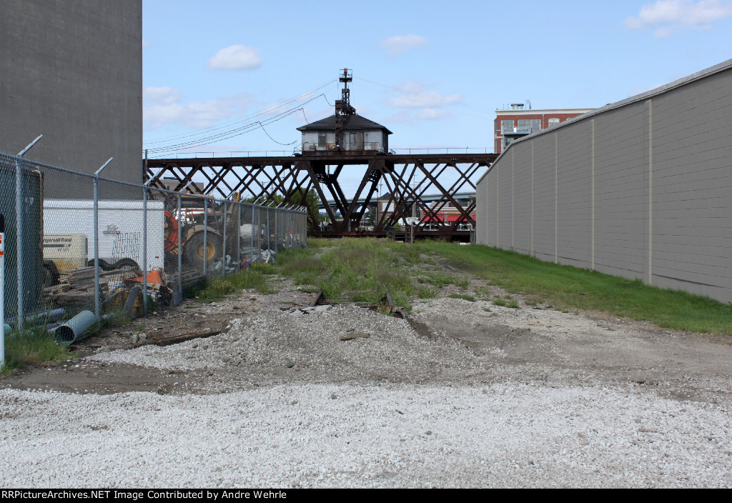 Looking north at the former CNW Milwaukee River swing bridge