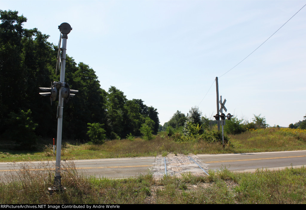 Looking south across McCoy Road with the stored centerbeams behind us