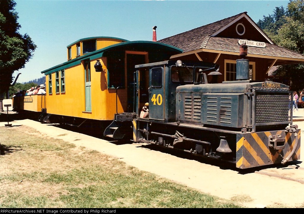 Roaring Camp Station with #40 getting ready to climb the hill.