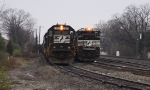 NS 6578 leads train P84past train 351 early in the morning