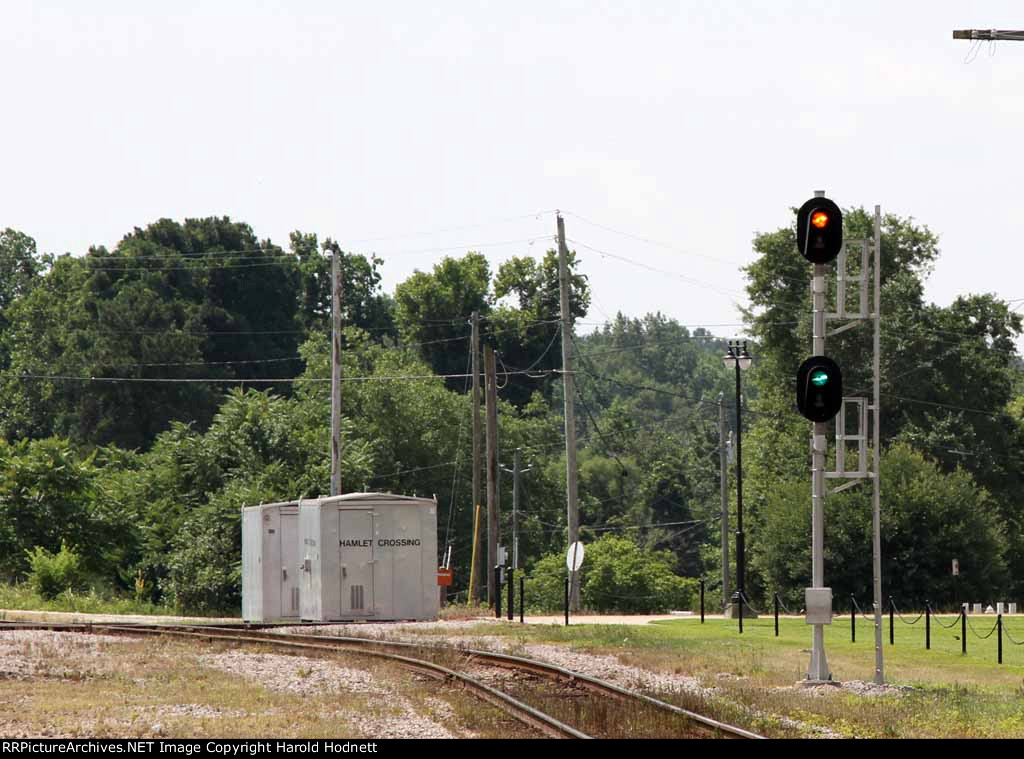 Signals for the East/West connector, lined up for a train