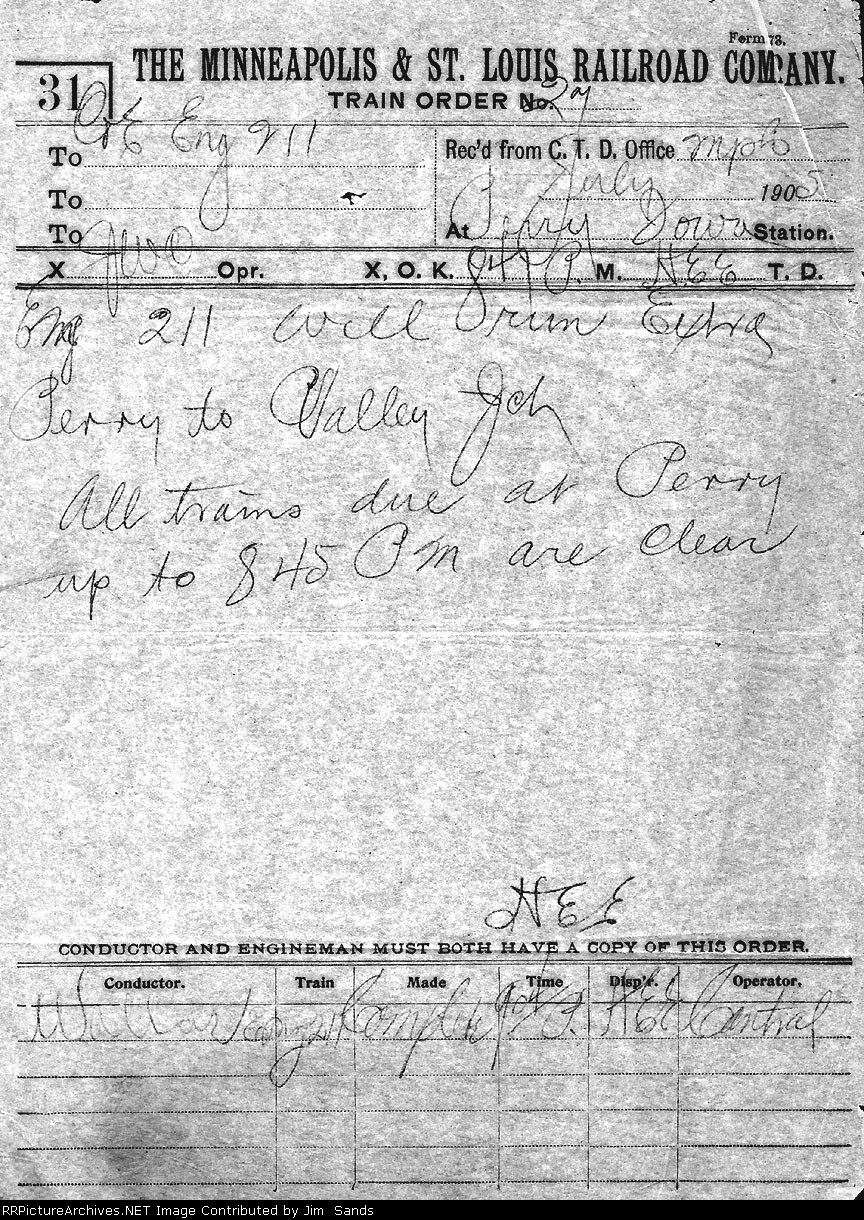 M&StL Train Order in 1905