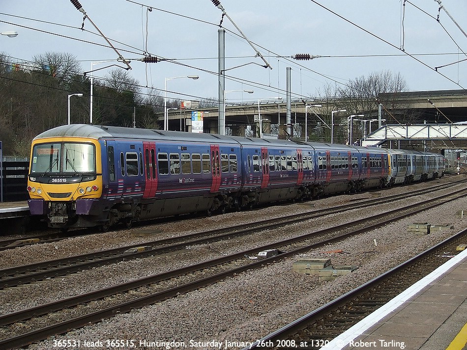 365515 on the rear of 365531 on a Down Peterborough stopper.