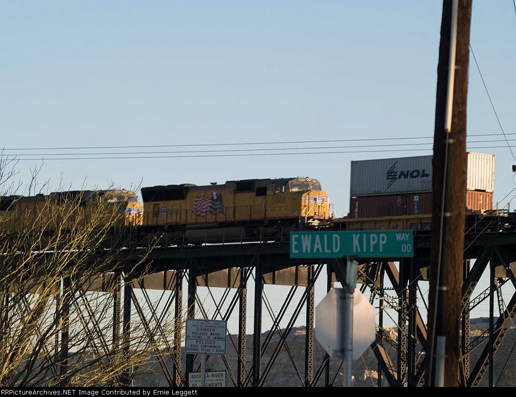 UP 5008 #5 power in a WB doublestack at 7:50am