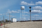 Water tower, building, and signal 