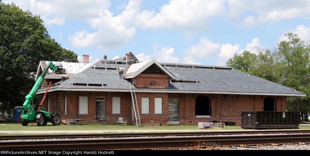 The old depot, moved and being restored