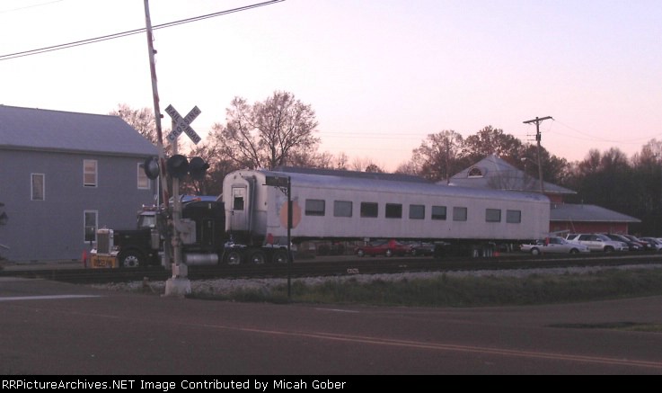 This old dinner car that has been at Madison, Mississippi is being moved.  