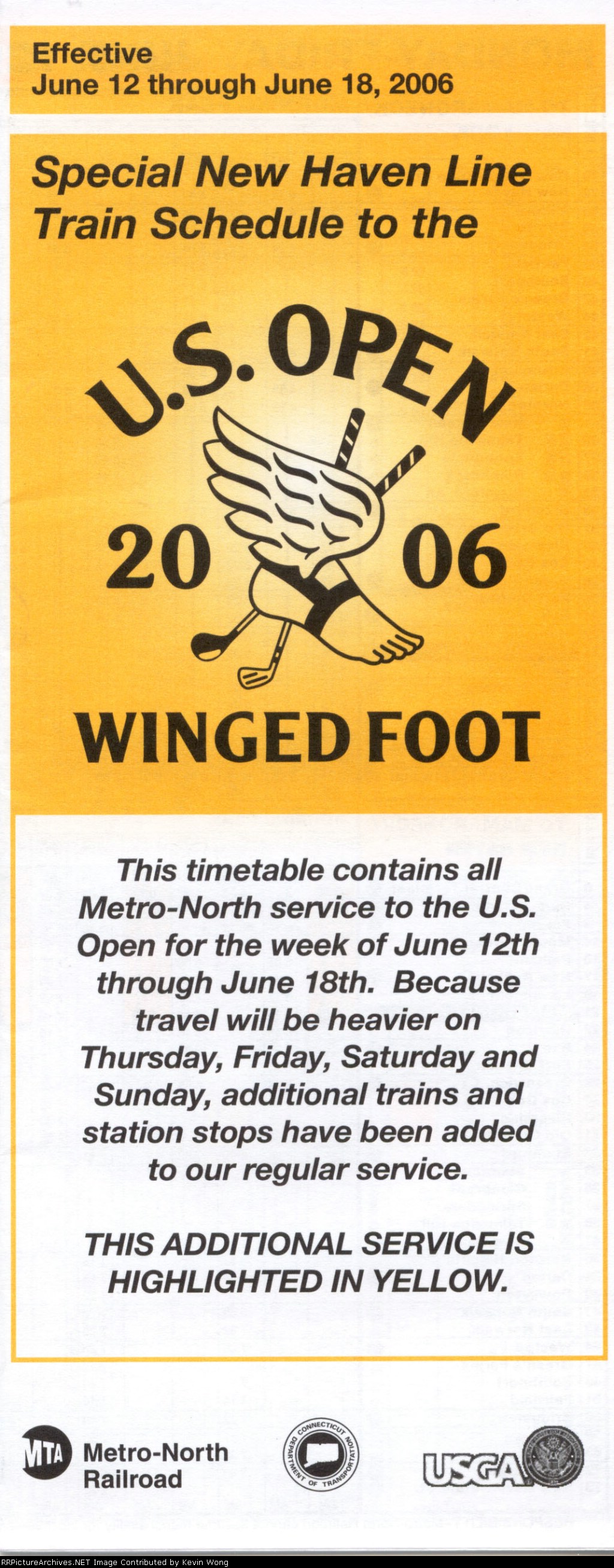 Special 2006 US Open timetable