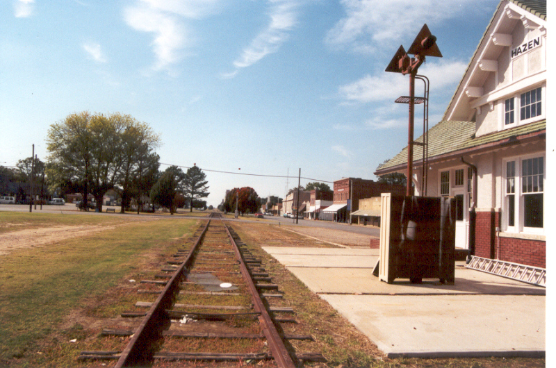 In front of the Hazen depot is a stretch of ex-RI main 