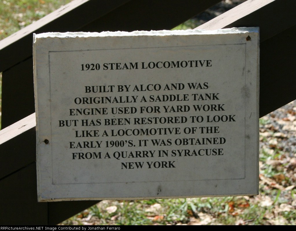 Alco 0-4-0 Placard
