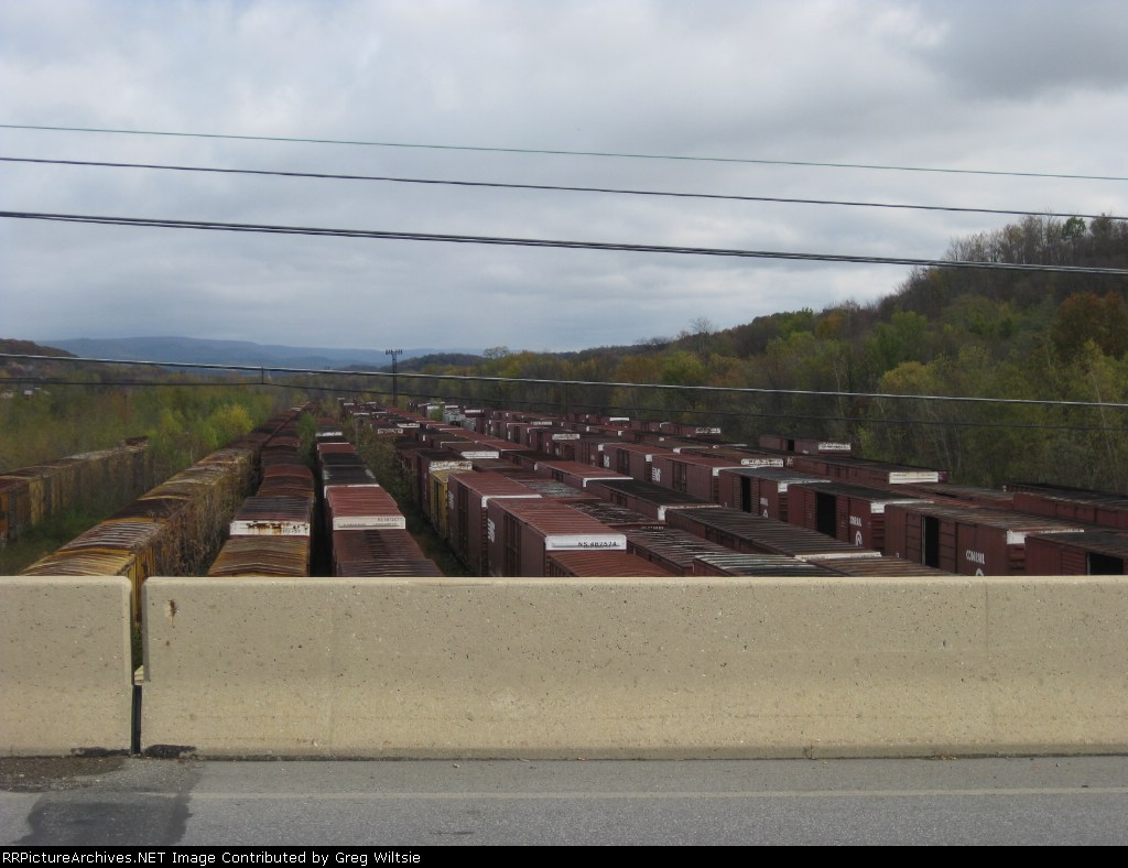 Part of the yard area used for old freight car stoarge