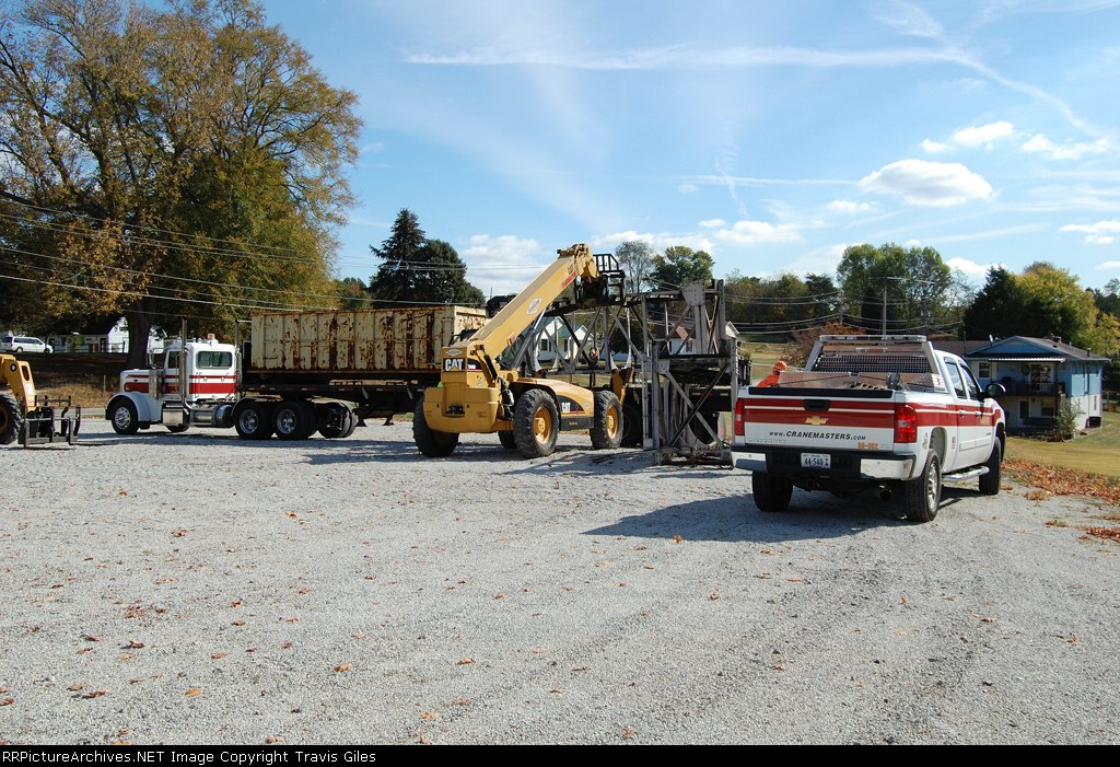 C&O Signal Bridge Halfs Getting Loaded Into A Flat Bed Truck