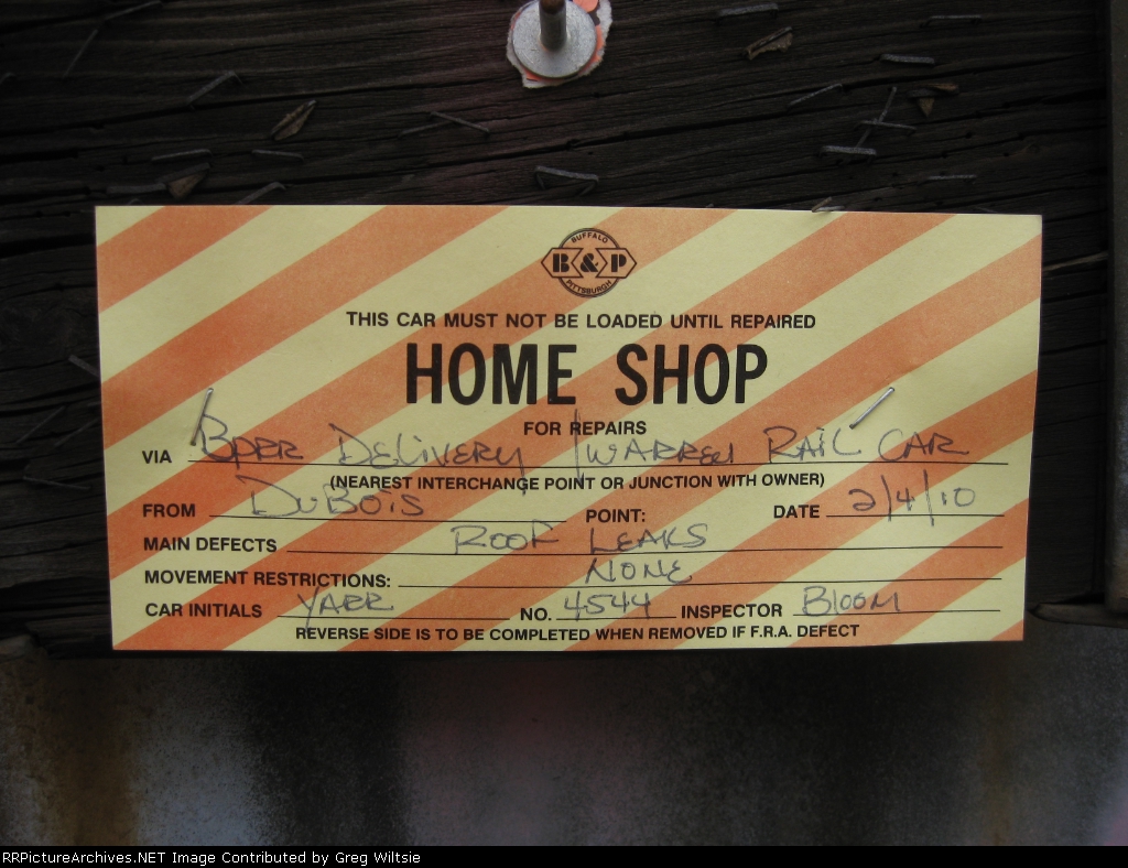 BPRR Repair Tag on YARR 4544