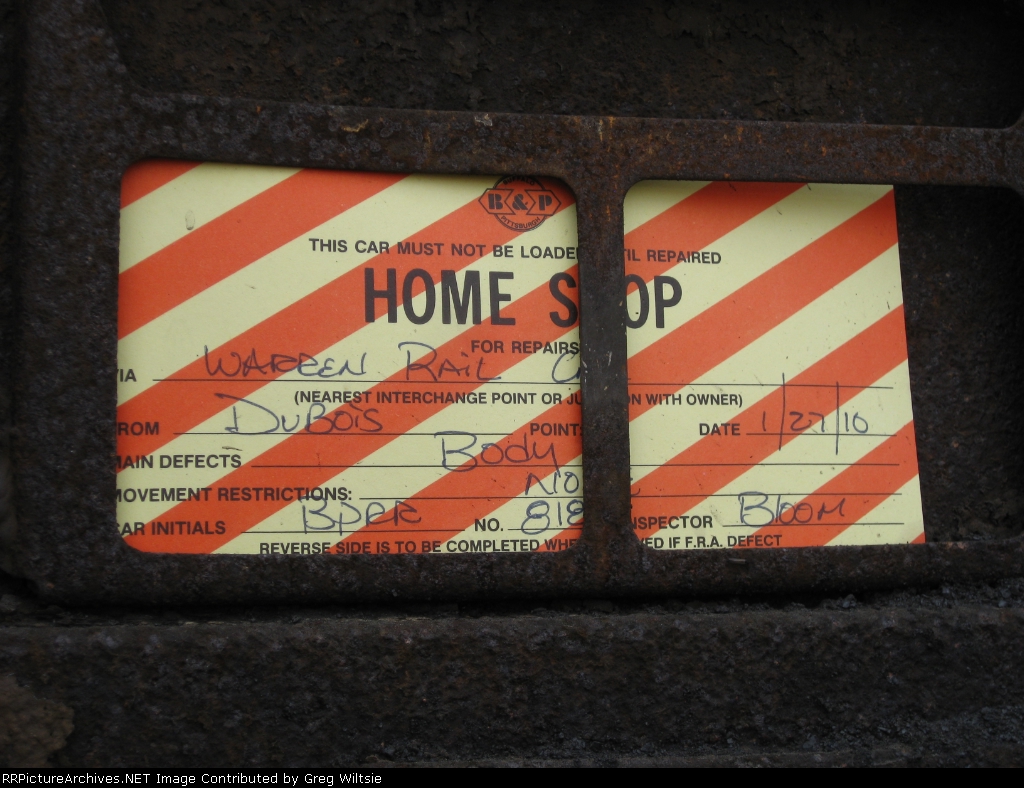 BPRR Repair Tag on BPRR 8187