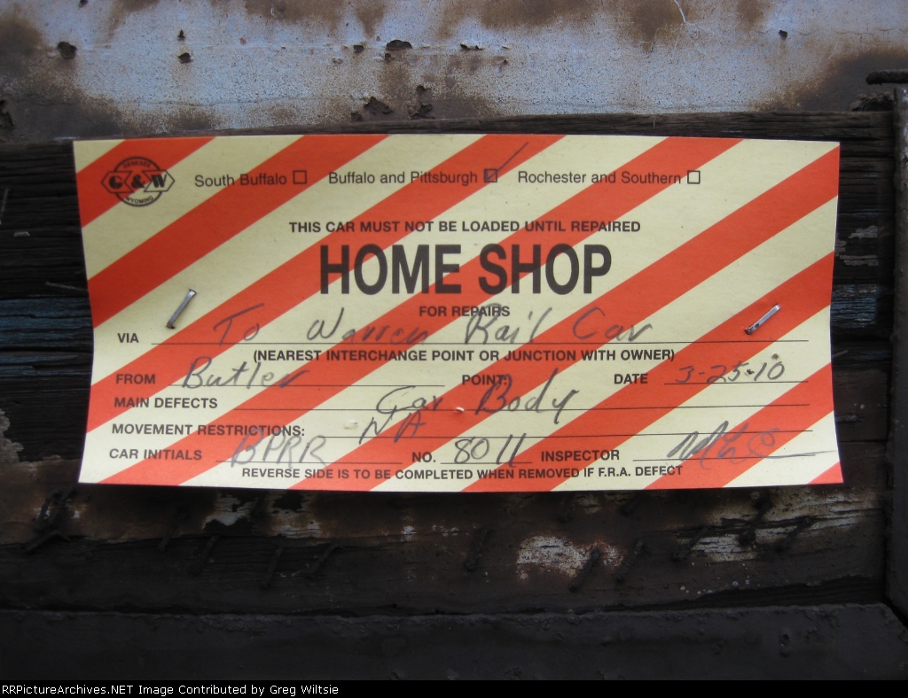 Bad Order Tag found on BPRR 8011