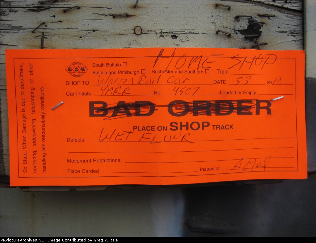 Bad Order Tag found on YARR 4507