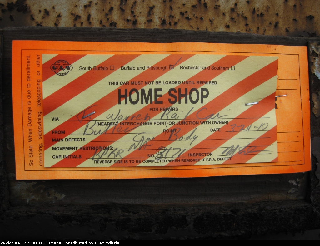 Bad Order Tag found on BPRR 8171