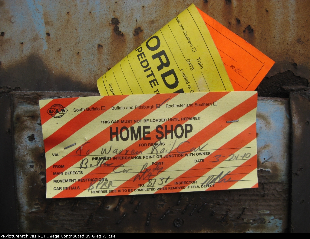 Bad Order Tag found on BPRR 8131