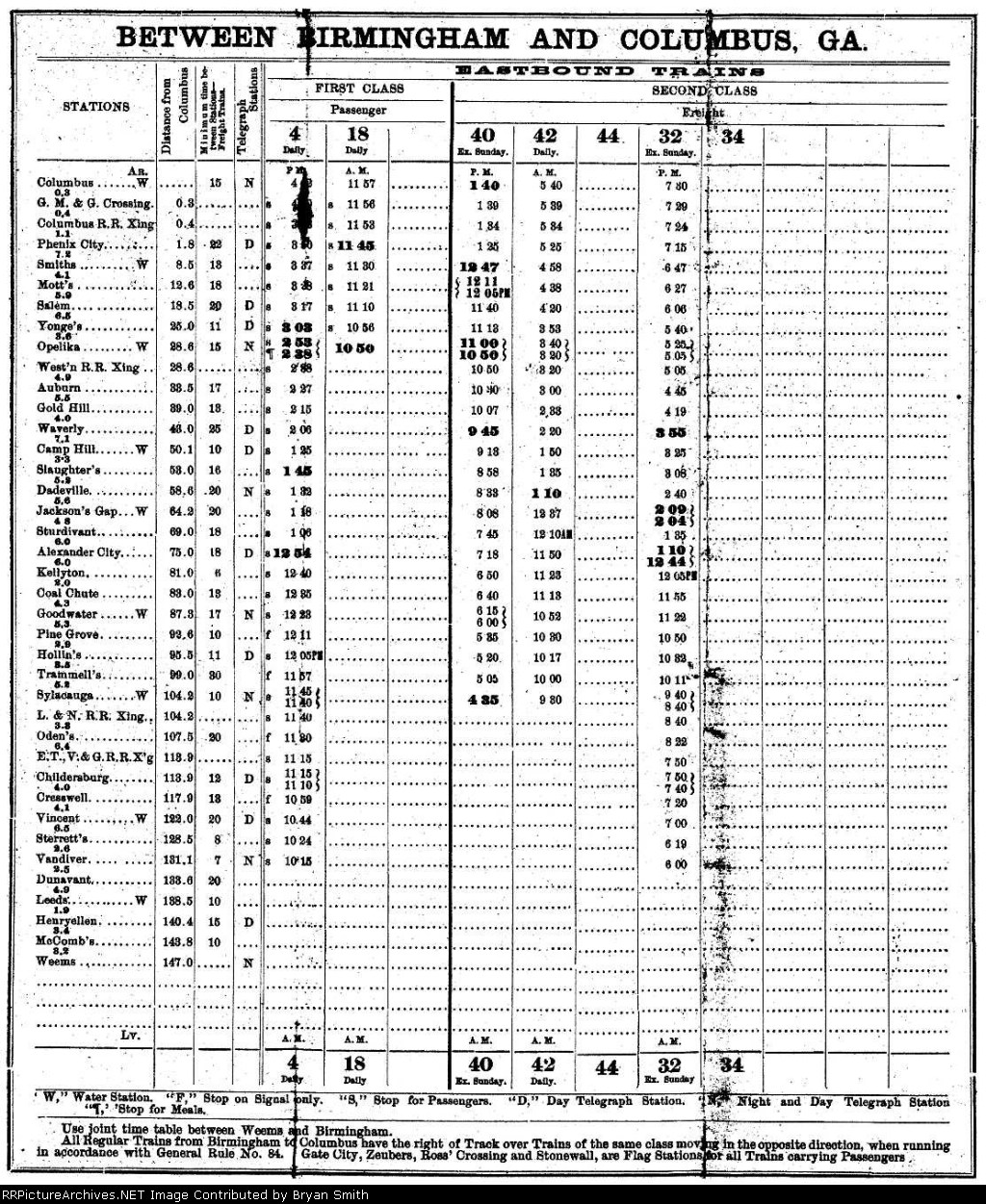 Central RR of GA employee timetable for the Savannah and Western division dated October 23, 1892