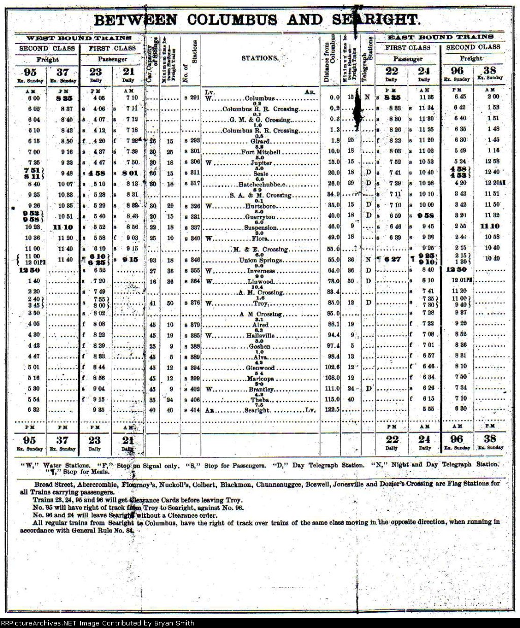 Central RR of GA employee timetable for the Savannah and Western division dated October 23, 1892