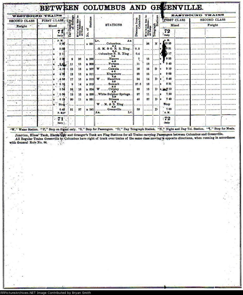 Central RR of GA employee timetable for the Savannah and Western division dated October 23, 1892