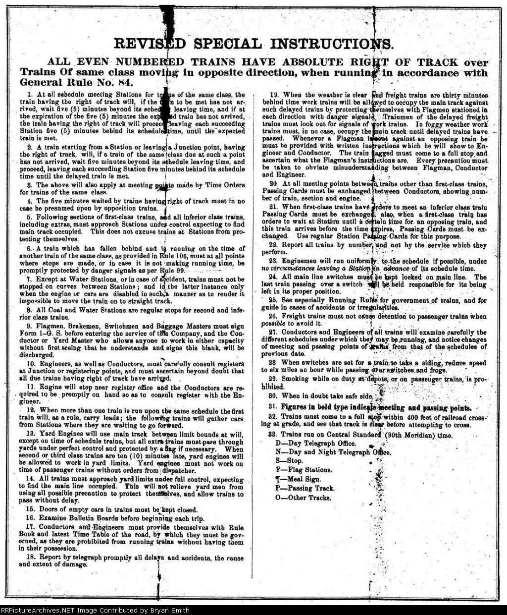 Central RR of GA employee timetable for the Savannah and Western division dated October 23, 1892