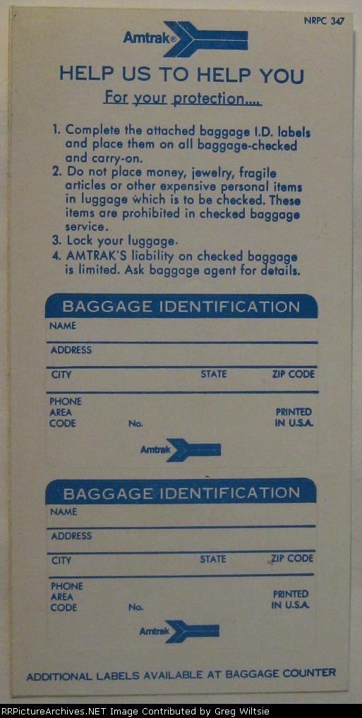 Amtrak Baggage Identification Stickers