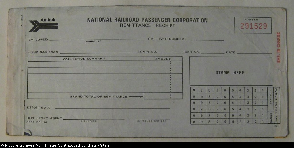 Amtrak Remittance Receipt
