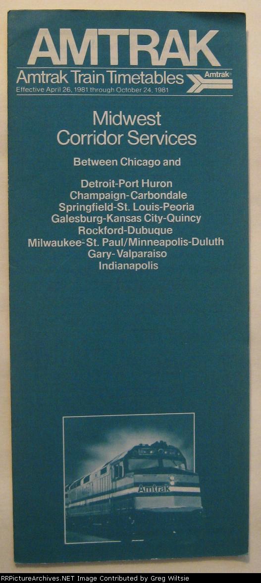 Amtrak Midwest Corridor Timetable