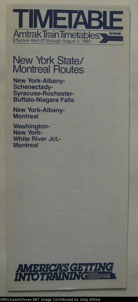 Amtrak New York State/Montreal Timetable