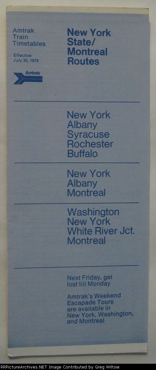 Amtrak New York State/Montreal Timetable