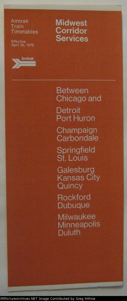 Amtrak Midwest Corridor Timetable