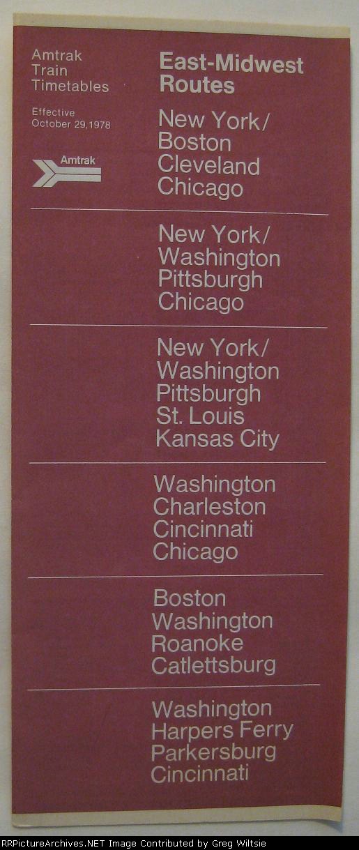 Amtrak East-Midwest Timetable