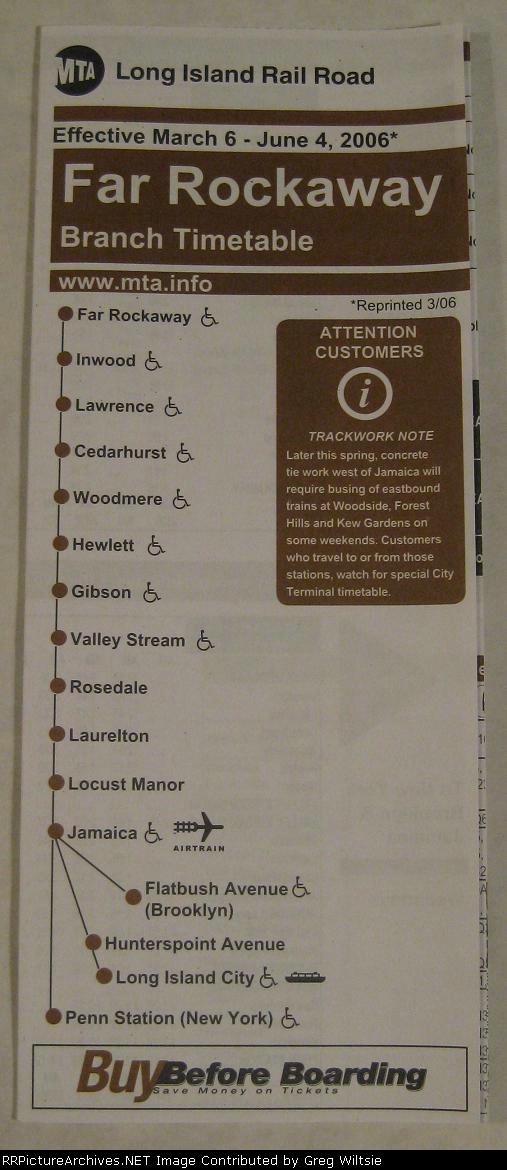 Long Island Timetable Far Rockaway Branch