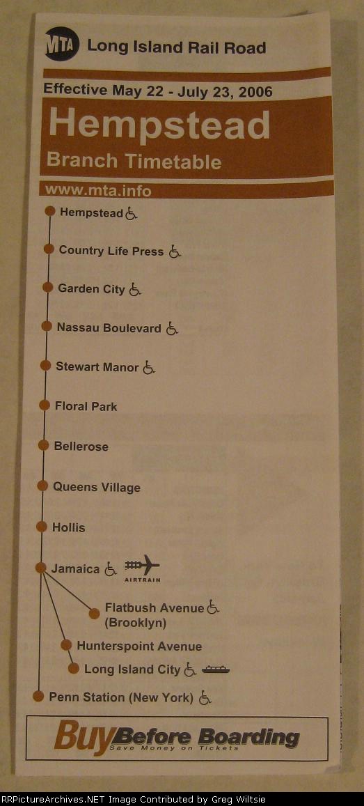 Long Island Timetable - Hempstead Branch