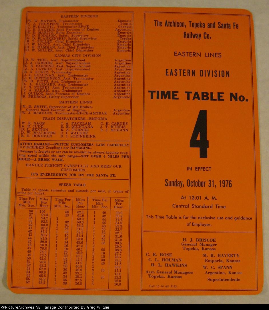 Santa Fe Eastern Lines Eastern Division Timetable 4