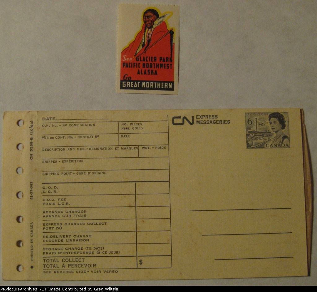 Great Northern Stamp and Canadian National Express Message