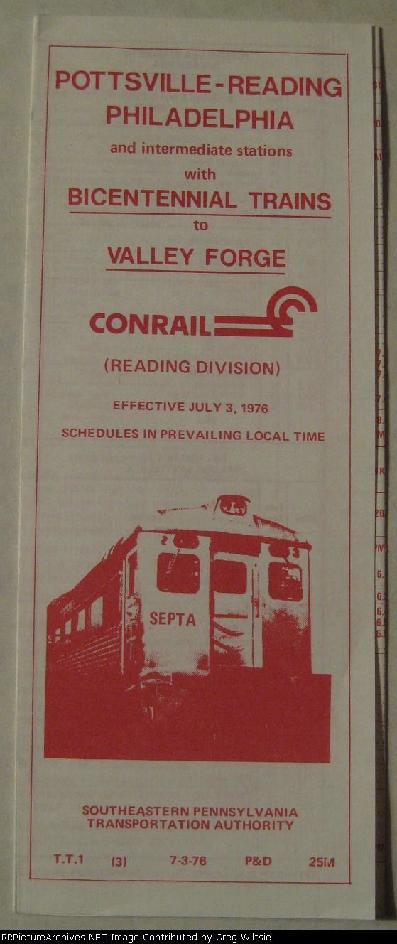 A Conrail Timetable for Bicentennial Trains to Valley Forge