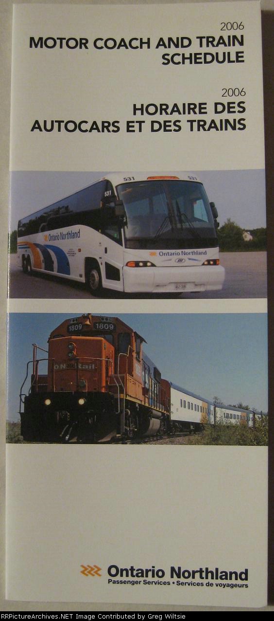 Ontario Northland 2006 Motor Coach and Train Timetable