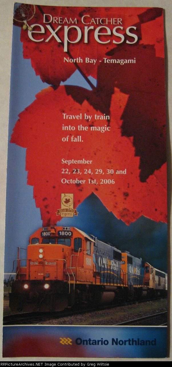 Pamphlet for Ontario Northland's Dream Catcher Express