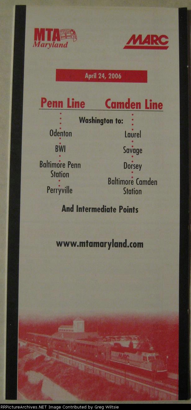 MARC Penn and Camden Lines Timetable