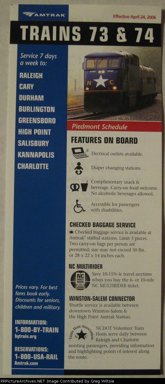 Amtrak North Carolina Timetable