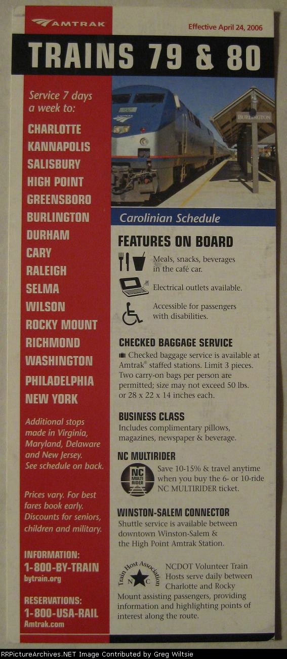 Amtrak North Carolina Timetable