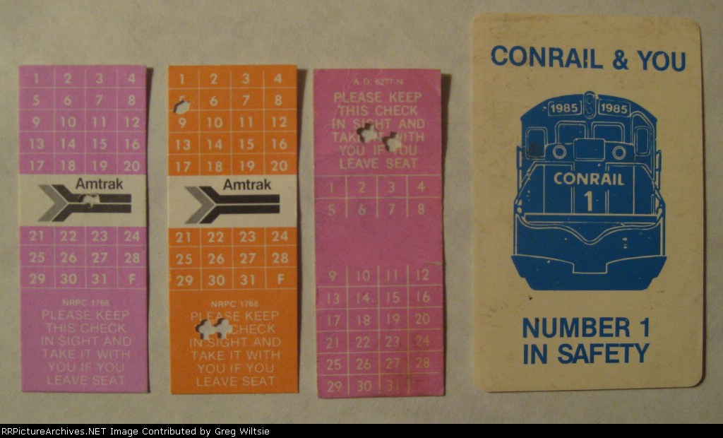 Amtrak Seat Checks and a Conrail 1985 Pocket Calendar