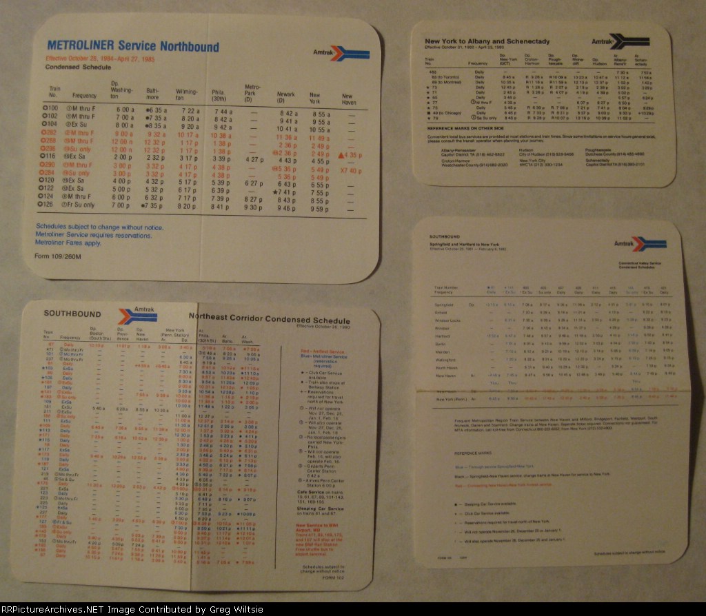 Collection of Amtrak pocket schedules