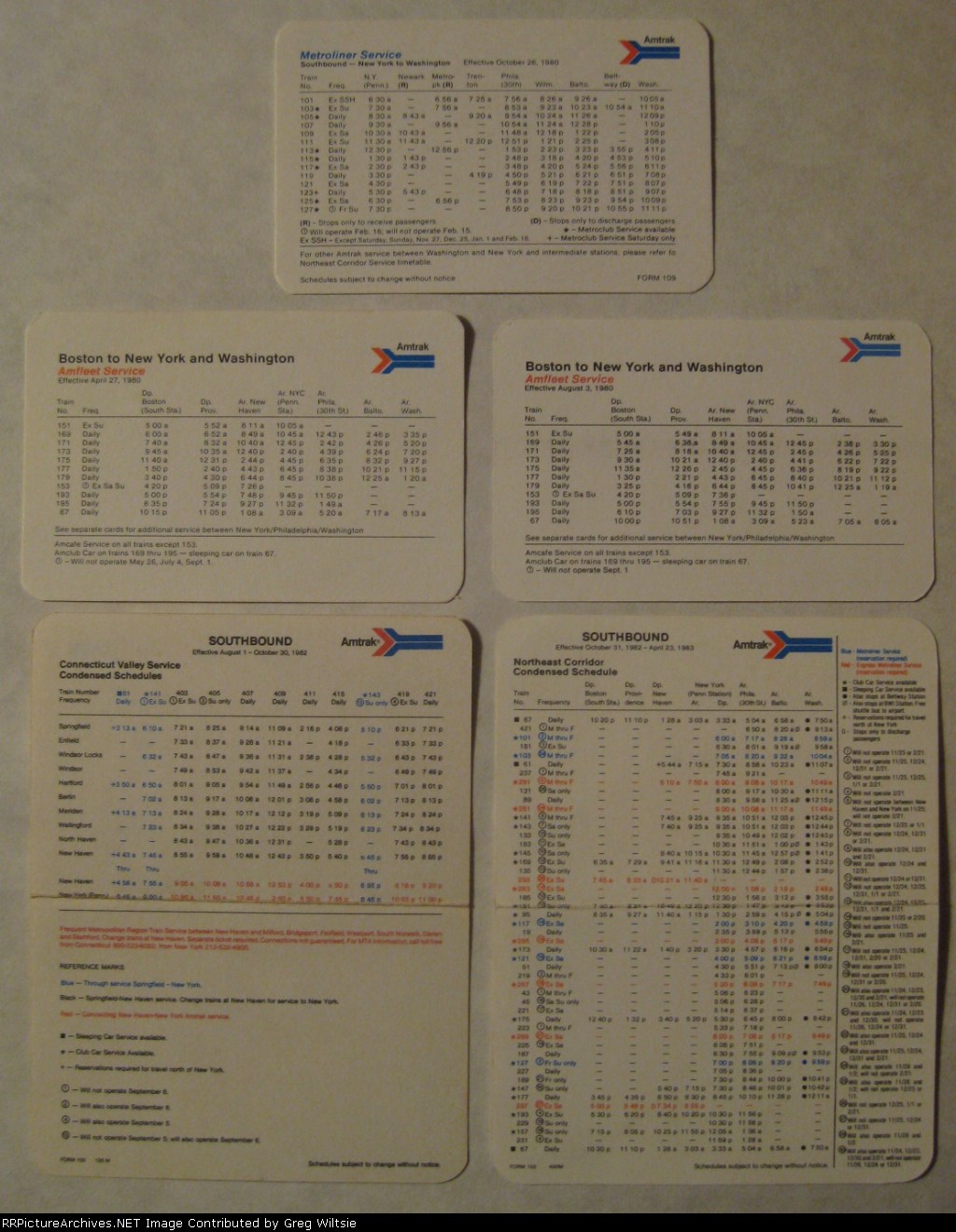 Collection of Amtrak pocket schedules
